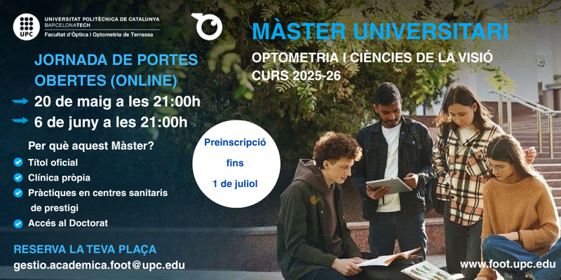 Jornada de Portes Obertes del Màster Universitari en Optometria i Ciències de la Visió (MUOCV)